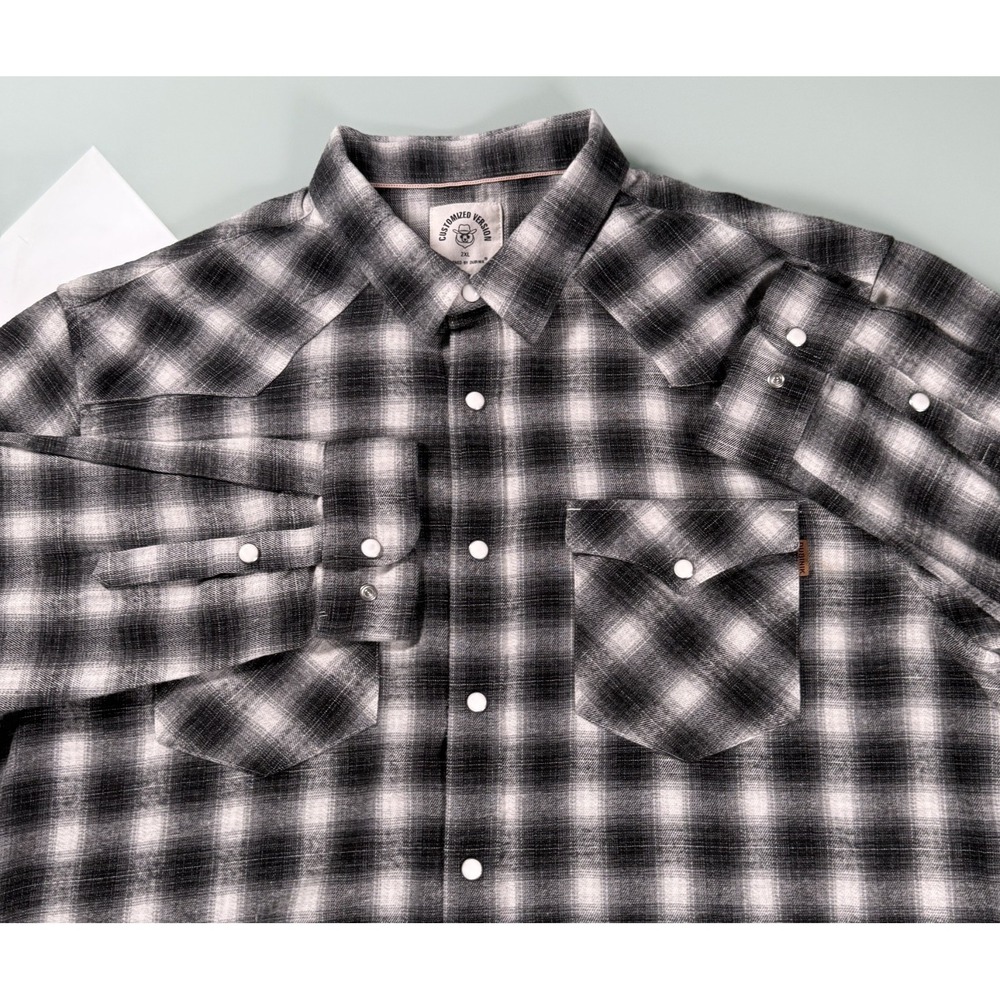 CUSTOMIZED VERSION Pearl Snap Flannel Shirt Men's 2XL B&W Checkered DadCore